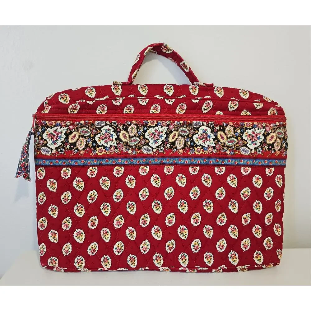 Vintage Vera Bradley Red Leaf Floral Paisley Quilted Laptop Notebook Bag Case
